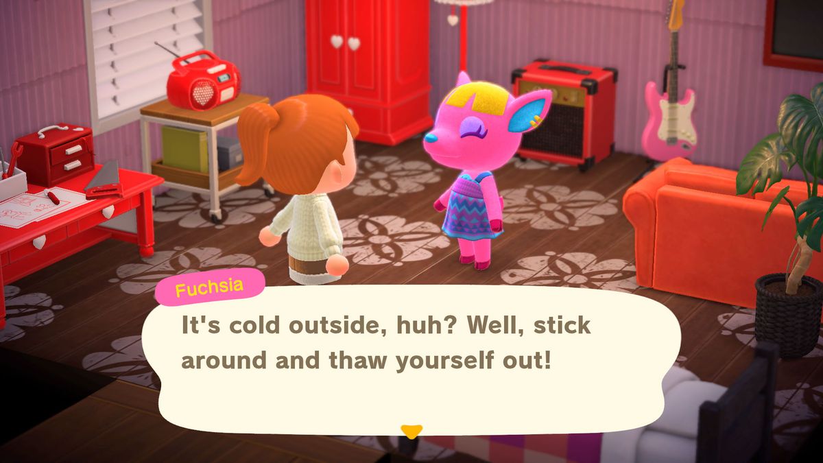 Animal Crossing: un aldeano le dice al jugador que puede quedarse y calentarse
