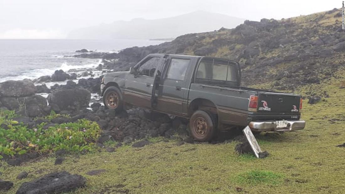 Isla de Pascua moai destruida por camión