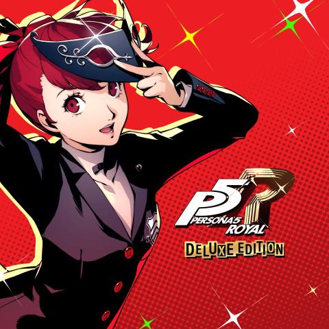 El nuevo héroe Kasumi se pone su máscara contra un fondo rojo junto a las palabras Persona 5 Royal Deluxe Edition 