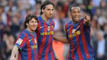 Henry con Lionel Messi (izquierda) y Zlatan Ibrahimovic (centro) en Barcelona.