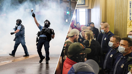 Las imágenes de las propias protestas hablan sobre la jerarquía racial de Estados Unidos.